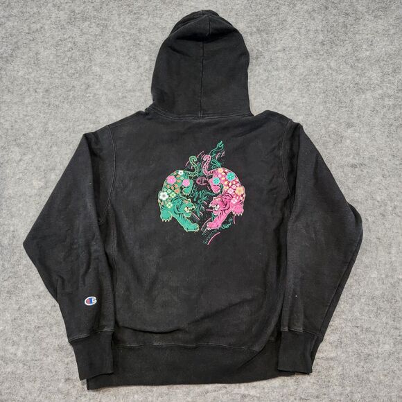 VTG Y2K Champion Reverse Weave Womens M Medium Tiger Floral Sweatshirt Hoodie - Picture 3 of 13